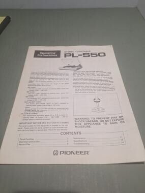 Pioneer PL-S50 Turntable Manual Original Operating Instructions Stereo Record